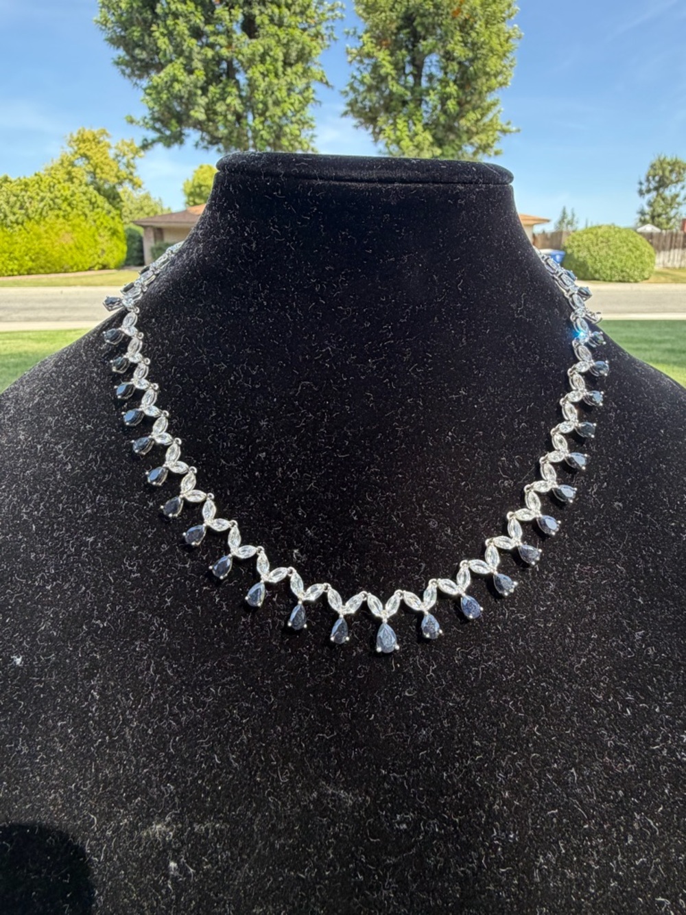 Sterling Silver  Necklace with Black Teardrop Stones